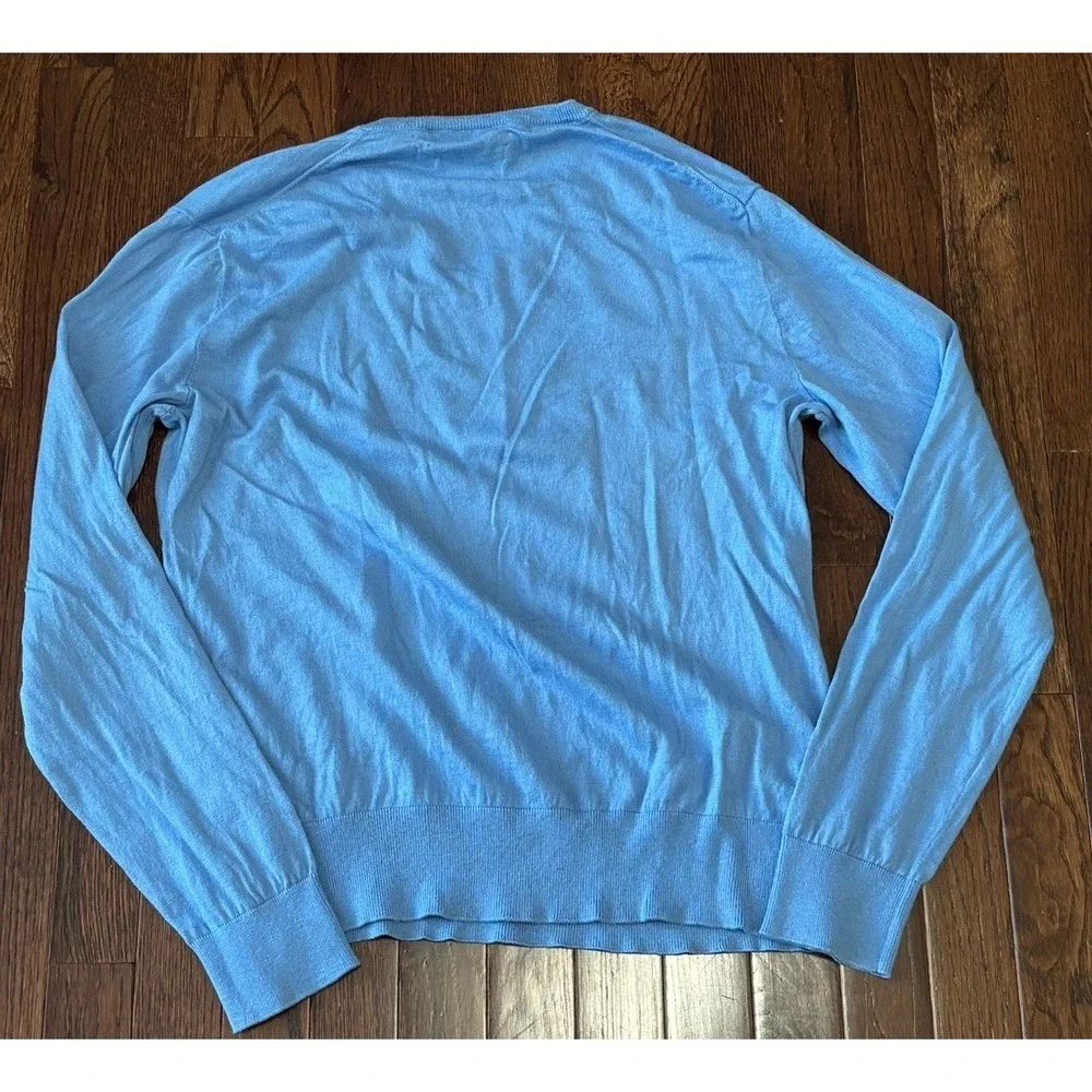 Polo Ralph Lauren Sweater Mens Medium Blue Cashmere Blend V Neck Pullover Preppy